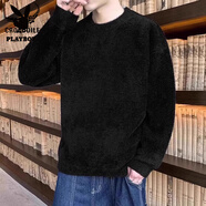 花花公子（PLAYBOY）品牌水貂絨圓領(lǐng)毛衣男士韓版簡(jiǎn)約針織衫秋季套頭打底線衣男 113黑色 M 【90-110斤】