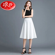 浪莎（LangSha）春秋白色半身裙中長(zhǎng)款字裙媽媽顯瘦喇叭廣場(chǎng)舞裙小個(gè)子百搭裙子 白色中長(zhǎng)裙65cm 【口袋+安全褲】 M 80-95斤