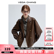 VEGA CHANG春秋季皮衣外套女2025年新款復古曠野美拉德外套 機車棕 M