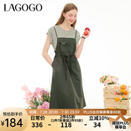 lagogo純棉條紋拼接文藝風(fēng)連衣裙女拉谷谷夏季新款休閑假兩件裙子 綠米(LT) L