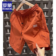 羅蒙（ROMON）休閑短褲男士2025夏季速干透氣沙灘褲時(shí)尚百搭運動(dòng)休閑速干短褲男 橘紅色 XL (140-155斤)
