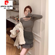 皮爾卡丹半高領(lǐng)鏤空掛脖針織打底衫女秋冬皮草內(nèi)搭毛衣辣妹純欲露鎖骨上衣 灰色【法式獨(dú)特別致小上衣//通勤 S