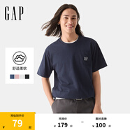 Gap【情人節(jié)】男女裝春季新款純棉刺繡口袋短袖T恤簡約風725620上衣 海軍藍 S (165/88A)亞洲尺碼
