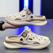 紅蜻蜓（RED DRAGONFLY）洞洞鞋男款夏季外穿踩屎感防滑防臭兩用包頭拖鞋運動(dòng)休閑沙灘涼鞋 米棕 36-37 36_【連碼】