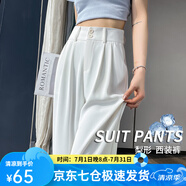 蘿美醬西裝褲女小個子夏季高腰垂感闊腿褲梨形休閑直筒褲子春秋冰絲長褲 白色常規(guī)長度【夏季冰絲款】 M
