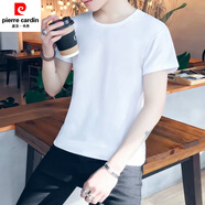皮爾卡丹2025夏季薄款淺色破洞牛仔短褲男韓版修身彈力五分褲潮流青年寬松 圓領(lǐng)純白短T 27 均碼