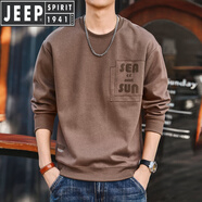 JEEP SPIRIT吉普高端潮牌圓領(lǐng)衛衣男春秋季新款寬松打底長(cháng)袖T恤上衣休閑外套 1001咖啡 M 適合100-120斤