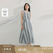 茵曼（INMAN）格子剪花拼接無袖連衣裙2025夏季女裝新品寬松背心中長裙子 寶藍(lán)色 S