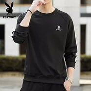 花花公子（PLAYBOY）白色衛(wèi)衣男士2025秋季運動上衣服潮流新款圓領(lǐng)長袖t恤男 20172黑色【款】 常規(guī) M