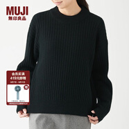 無(wú)印良品 MUJI 女式 含牦牛絨羊毛 寬羅紋編織 高圓領(lǐng)毛衣 長(zhǎng)袖針織衫簡(jiǎn)約 黑色 L