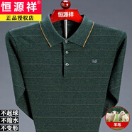 恒源祥高端羊毛長(cháng)袖t恤男2025春秋季新款爸爸裝中老年條紋翻領(lǐng)針織打底 8805-綠色 S 165【建議100-120斤】
