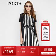 PORTS寶姿商場同款夏季新品女裝優(yōu)雅黑白撞色條紋連衣裙LA8D157FFT004 黑色條紋 S (4)