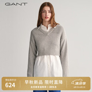 GANT/甘特春季新款女士毛衣純色百搭落肩袖V領(lǐng)套頭超短款毛針織衫 93 S