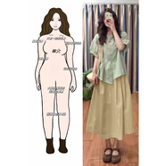 艾美琦美（AIMEIQIMEI）大碼女裝胖妹妹200斤夏季2025新款鹽系連衣裙子女套裝遮肚子顯瘦 綠色襯衫+杏色半身裙 XL [建議120-140斤]