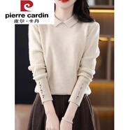皮爾卡丹（pierre cardin）絨衫針織女毛衣套頭娃娃領(lǐng)24秋冬新款氣質(zhì)打底時(shí)尚洋氣內(nèi)搭 米白 XL 115-125斤穿