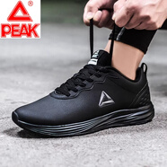 匹克（PEAK）運動(dòng)鞋男春秋季男鞋皮面輕便防滑耐磨跑步鞋鞋子男 皮面--黑色/銀灰447 42