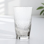 山本堂 日本進(jìn)口玻璃杯輕奢茶杯家用手工日式和風(fēng)錘紋水晶熱水茶杯子 和風(fēng)水杯 透明高款420ml