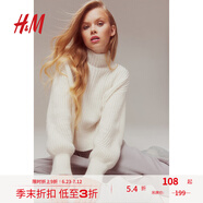 H&M女裝針織衫夏季舒適柔軟慵懶高領毛衣燈籠袖1198550 奶油色 170/116
