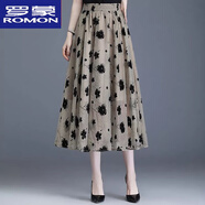 羅蒙（ROMON）2023夏季新款半身裙網(wǎng)紗裙女高腰a字裙中長款大擺裙氣質(zhì)百褶裙 奶茶色 4XL 建議141-160斤