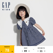 Gap女幼童夏季花邊娃娃領(lǐng)連衣裙兒童裝泡泡袖A字裙545410 海軍藍(lán) 90cm (1-2歲) 亞洲尺碼