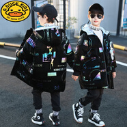 G.DUCKKIDS童裝兒童羽絨服免洗易打理4-14歲男童冬裝2022新款兒童羽絨服襖中 黑色-宇航員掛件可拆卸 130 (參考年齡7-8歲)