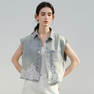 亦谷（YIGUE）做舊復古綠水洗牛仔馬甲女2025秋新款無(wú)袖百搭氣質(zhì)翻領(lǐng)外套 復古綠 M 16084A95-110斤