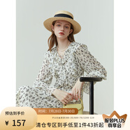范思藍(lán)恩23FS11387荷葉邊茶歇法式連衣裙女春秋長(zhǎng)袖雪紡碎花裙子 米底粉花 S