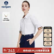 Navigare意大利小帆船女士全棉長(zhǎng)袖襯衫休閑白襯衣2333001011 漂白 L 