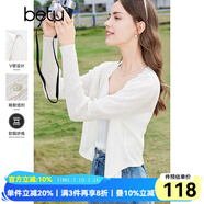百圖betu女裝春夏新款毛針織衫溫柔系V領(lǐng)長袖寬松開衫女2403T11 米白 M