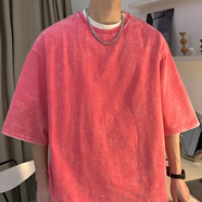 閃爆夏季美式重磅男短袖夏潮寬松運動(dòng)打底衫恤 粉色 M