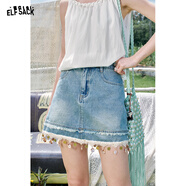 妖精的口袋【嘻嘻不嘻嘻】波嬉風白色連衣裙女25年夏季新款t恤半身裙套裝裙 牛仔藍色（半裙） L