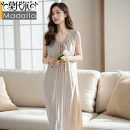 莫代爾2025新款夏季女士睡裙女背心無袖薄款大碼中長款睡衣甜美女家居服 v領(lǐng)杏色（主圖偏灰） L (110-120斤)