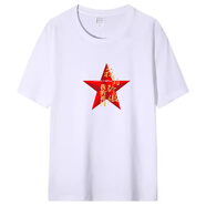 茲仕貓愛國T恤服裝十一國慶活動演出衣服班服兒童文化衫短新款紅五星 白色大圖 S