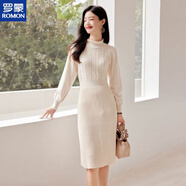 羅蒙（ROMON）時(shí)尚淑女氣質(zhì)針織連衣裙2025秋冬季新款溫柔風(fēng)甜美顯瘦中款毛衣裙 杏色 S 建議85-100斤