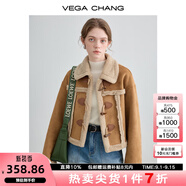 VEGA CHANG皮毛一體短外套女2025年秋冬寬松顯瘦曠野美拉德毛絨保暖夾克外套 布朗棕（短款） S