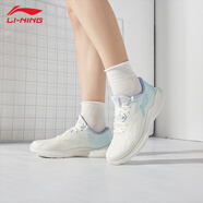 李寧（LI-NING）輕逸休閑慢跑鞋女子新款舒適透氣百搭時尚運動鞋跑步鞋 乳白色/淺晴藍(lán)-2 35