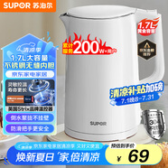 蘇泊爾（SUPOR）電水壺 雙層防燙燒水壺熱水壺1.7L 全鋼無(wú)縫內膽304不銹鋼電熱水壺大容量 SW-17J418