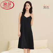 浪莎（LangSha）輕奢高端性感睡裙女帶胸墊夏季冰薄款吊帶連衣裙純色感家居服 黑色 （親膚涼感 免穿bra） M