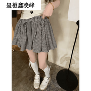 璽橙嬌禧服飾店蓬蓬裙松緊腰有里褲百搭氣質(zhì)韓系款 格紋半裙 有短褲內襯(S/M為1碼， S (80-95)