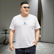 吉賽倫短袖加肥加大300 大碼男裝200-300斤夏季短袖T恤圓領(lǐng)上衣打底衫加 藍(lán)鹿圖白色【圓領(lǐng)短袖】 M 建議70-90斤