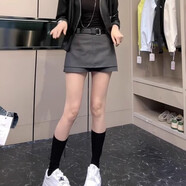 施美黎a字超短裙2025夏季新款大碼高腰韓版休閑短褲女胖mm寬松顯瘦半身 灰色 【內(nèi)帶安全褲】 S