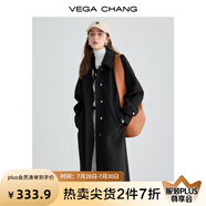 VEGA CHANG毛呢大衣女中長款2025冬新款愛心扣高級感外套 簡約黑 S