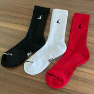 NBA VIBE新款三雙aj飛人襪子運動襪AJ籃球襪子毛巾底長筒跑步襪子透氣吸汗 長筒黑白紅三雙 L  42-46