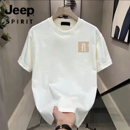 JEEP SPIRIT吉普純棉短袖T恤男夏季寬松潮牌白色印花青少年上衣 白色【小R標(biāo)】 S 80-100
