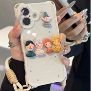 妙之選卡通小人偶貼件掛繩適用蘋(píng)果16promax手機殼iPhone15華為nova14新款OPPPO斜挎vivos20榮耀x70i紅米 SJGS藍白波點(diǎn)+小人偶+掛繩-【白四角殼】 OPPO A57 5G