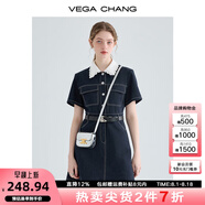 VEGA CHANG【萊賽爾+棉】牛仔連衣裙夏季女2025年新款法式顯瘦氣質(zhì)襯衫裙子 古著(zhù)藍 L