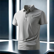 ROYAL PALM POLO SPORTS CLUB夏季冰絲無(wú)痕男士POLO衫商務(wù)休閑彈力透氣短袖POLO衫男時(shí)尚百搭 中灰 2XL 140-155斤