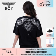 BOY LONDON【暗黑羅盤(pán)】夏情侶款短袖權杖印花炸街潮牌T恤N01906 黑印銀N01906 經(jīng)典升級款 S
