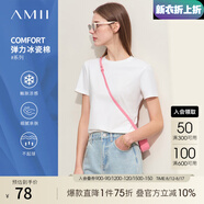 AMII2025夏季短袖女t恤新款潮流通勤風冰瓷棉修身彈力短袖女 米白 XL