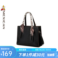 稻草人（MEXICAN）女包潮流休閑百搭絲巾氣質(zhì)手提包單肩包大容量生日禮物送媽媽 黑色-絲巾款A(yù)